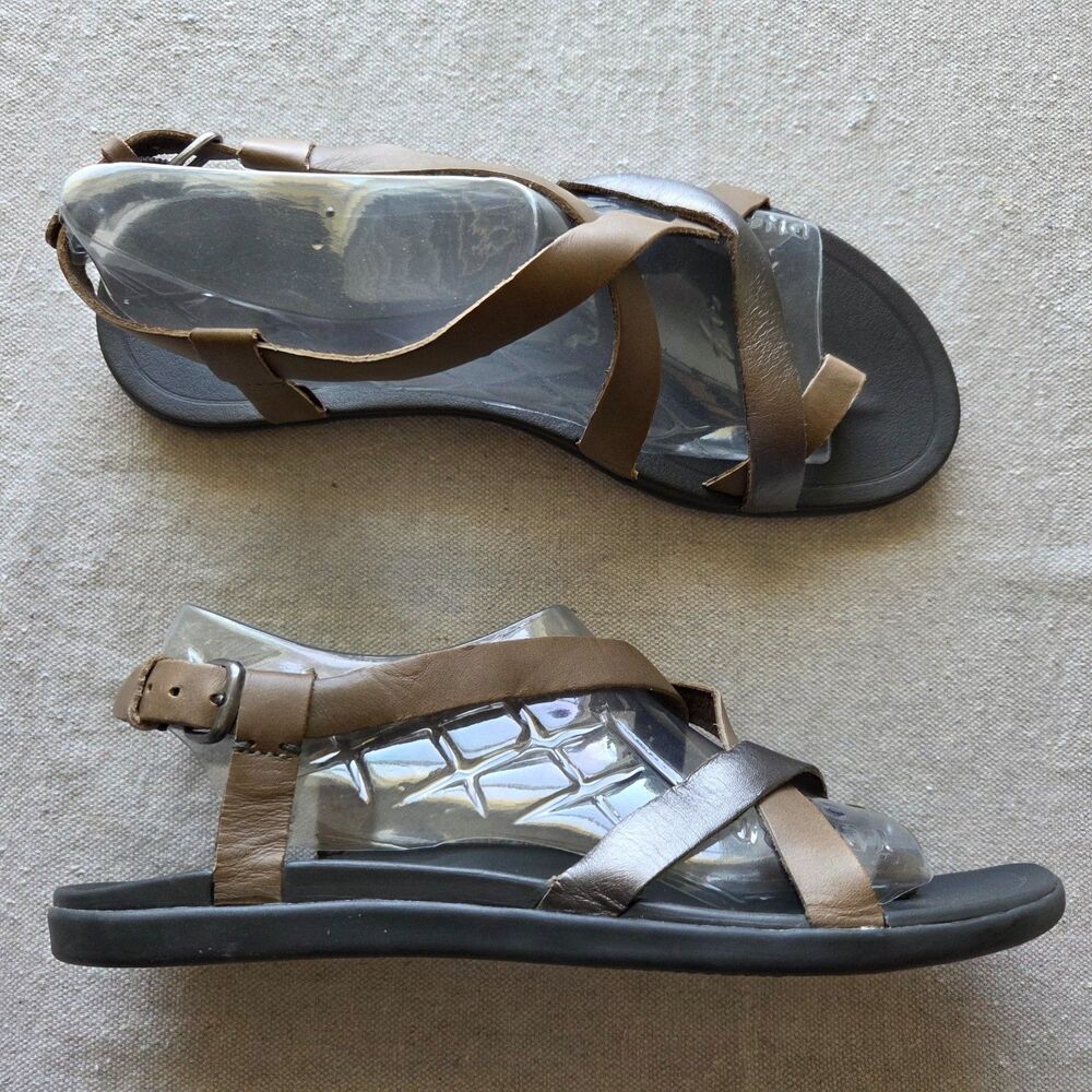 Olukai Sandals Womens 9 W Brown Bronze Upena Leather Strappy Toe Loop Adjustable